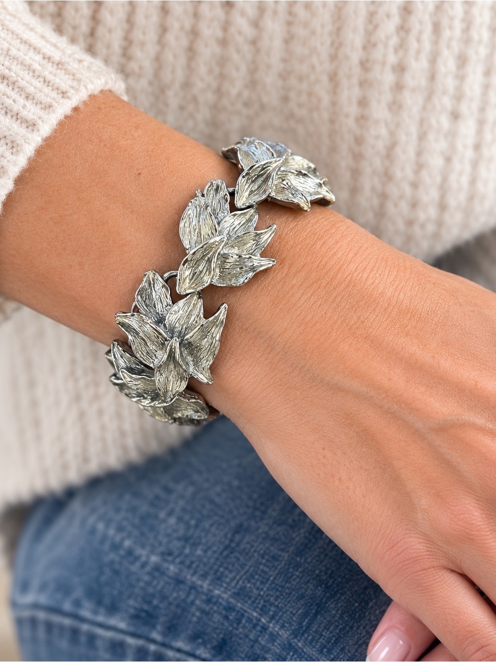 Vintage Silver Tone Bracelet Statement Boho Jewelry
